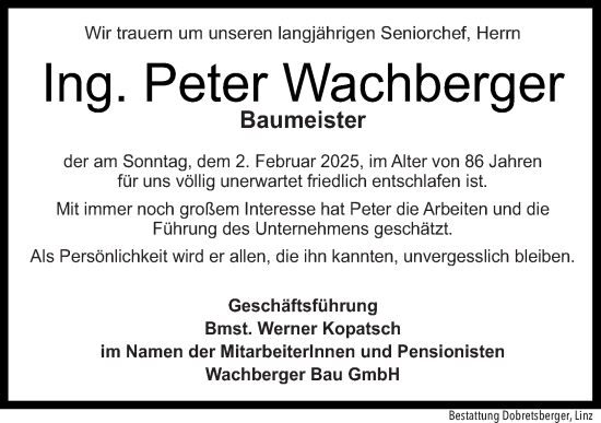 Traueranzeige von Peter Wachberger von OÖNachrichten