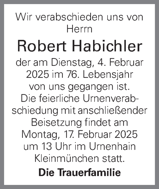 Traueranzeige von Robert Habichler von OÖNachrichten