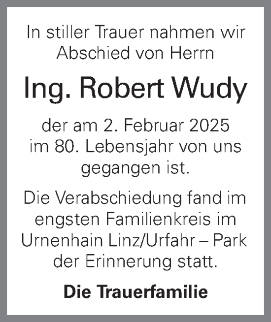 Traueranzeige von Robert Wudy von OÖNachrichten