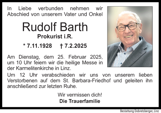 Traueranzeige von Rudolf Barth von OÖNachrichten