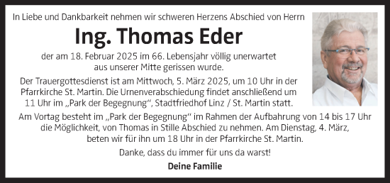 Traueranzeige von Thomas Eder von OÖNachrichten