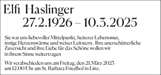 Traueranzeige von Elfi Haslinger von OÖNachrichten
