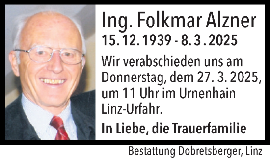Traueranzeige von Folkmar Alzner von OÖNachrichten