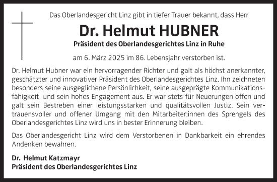 Traueranzeige von Helmut Hubner von OÖNachrichten