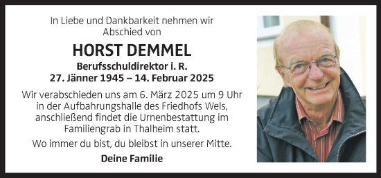 Traueranzeige von Horst Demmel von OÖNachrichten