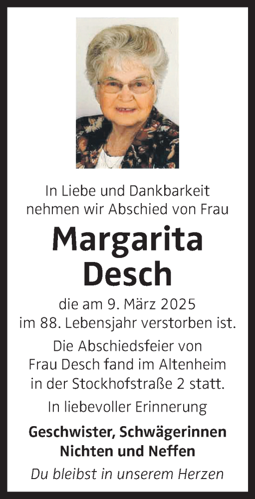 Traueranzeige von Margarita Desch von OÖNachrichten