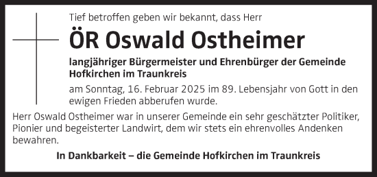 Traueranzeige von Oswald Ostheimer von OÖNachrichten
