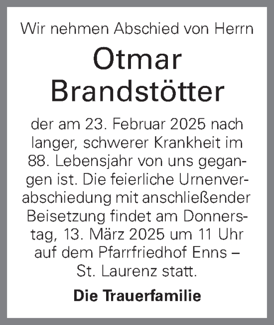 Traueranzeige von Otmar Brandstötter von OÖNachrichten
