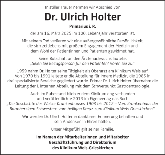 Traueranzeige von Ulrich Holter von OÖNachrichten