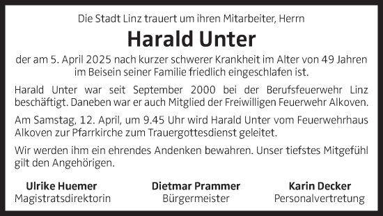 Traueranzeige von Harald Unter von OÖNachrichten