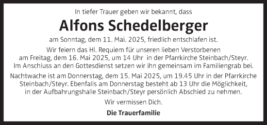 Traueranzeige von Alfons Schedelberger von OÖNachrichten