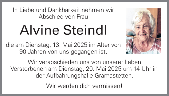 Traueranzeige von Alvine Steindl von OÖNachrichten