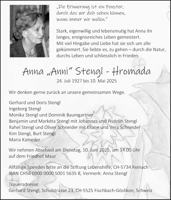 Traueranzeige von Anna Stengl-Hromada von OÖNachrichten