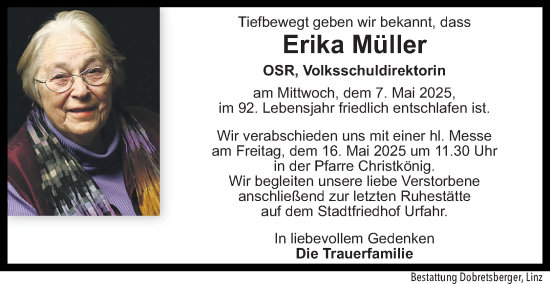 Traueranzeige von Erika Müller von OÖNachrichten