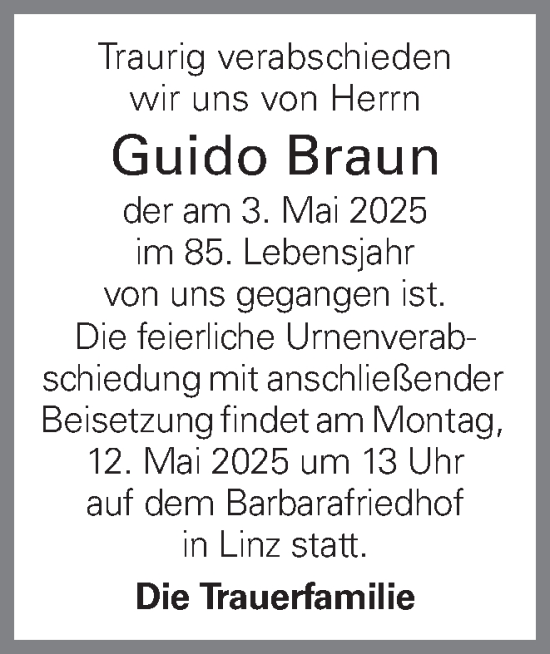 Traueranzeige von Guido Braun von OÖNachrichten