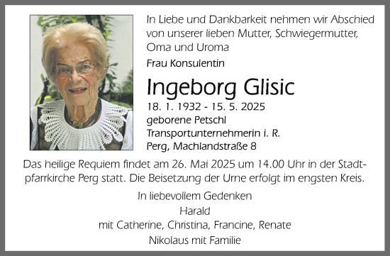 Traueranzeige von Ingeborg Glisic von OÖNachrichten