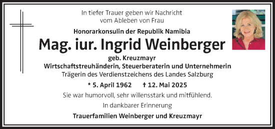 Traueranzeige von Ingrid Weinberger von OÖNachrichten
