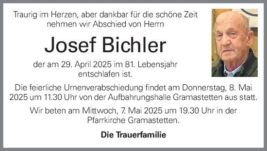 Traueranzeige von Josef Bichler von OÖNachrichten
