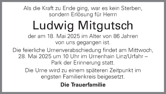 Traueranzeige von Ludwig Mitgutsch von OÖNachrichten