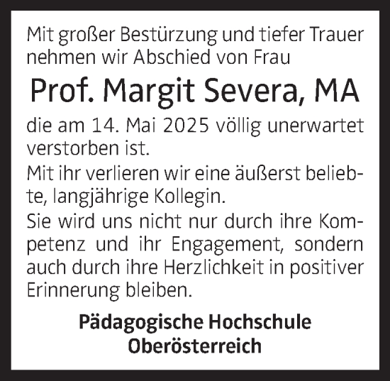 Traueranzeige von Margit Severa von OÖNachrichten