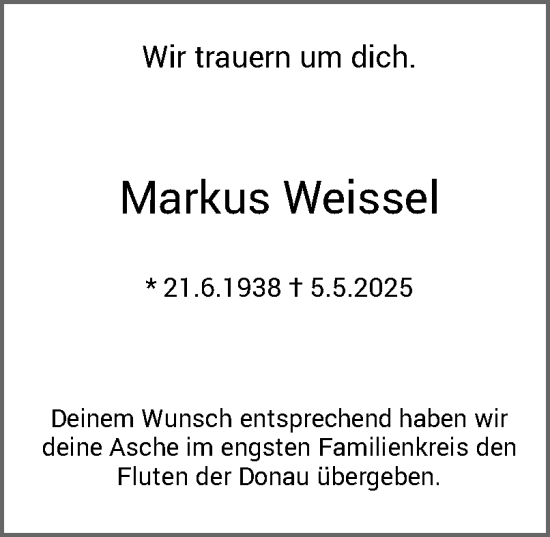 Traueranzeige von Markus Weissel von OÖNachrichten