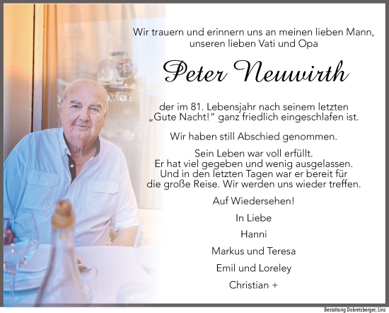 Traueranzeige von Peter Neuwirth von OÖNachrichten