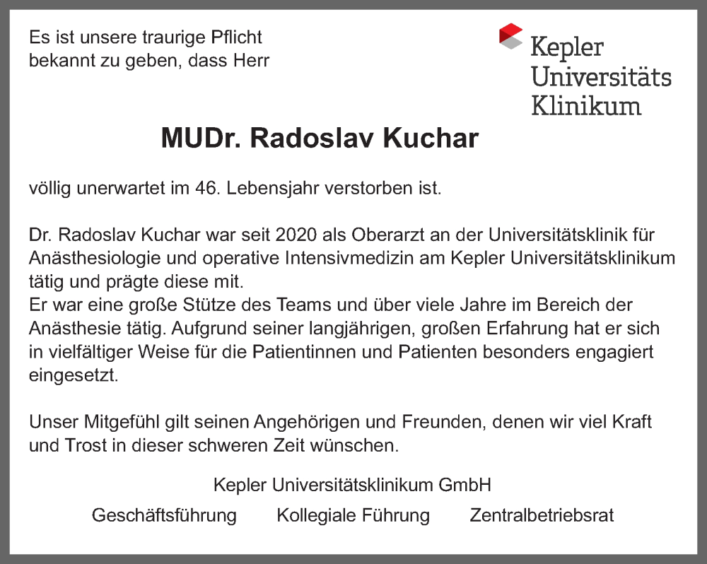  Traueranzeige für Radoslav Kuchar vom 16.05.2025 aus OÖNachrichten