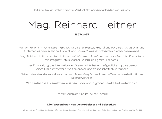 Traueranzeige von Reinhard Leitner von OÖNachrichten