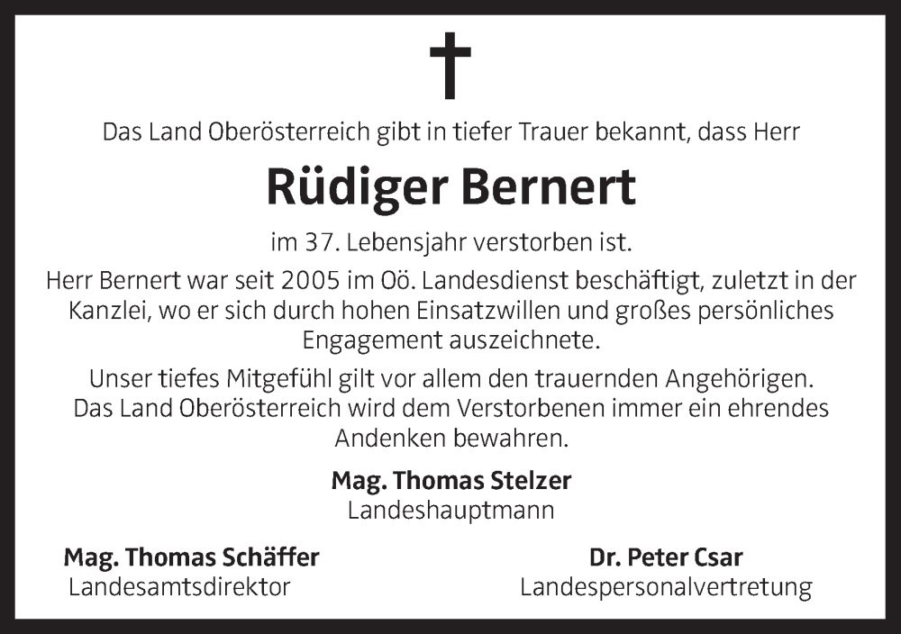  Traueranzeige für Rüdiger Bernert vom 12.05.2025 aus OÖNachrichten