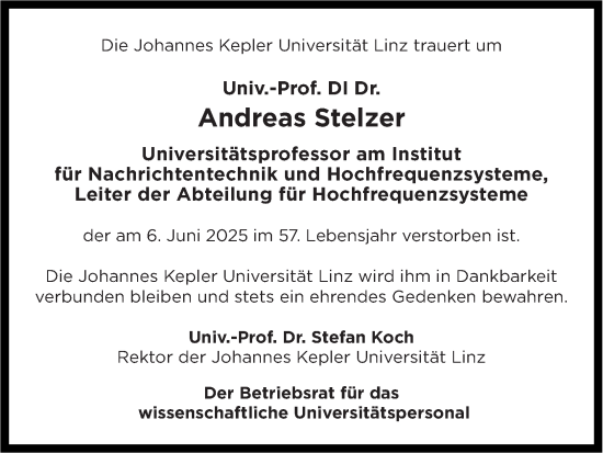 Traueranzeige von Andreas Stelzer von OÖNachrichten