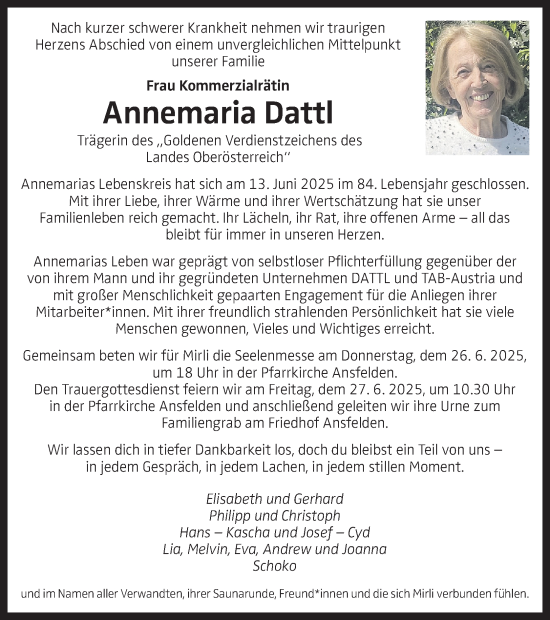 Traueranzeige von Annemaria Dattl von OÖNachrichten