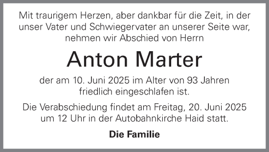 Traueranzeige von Anton Marter von OÖNachrichten