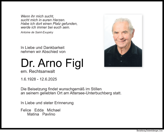 Traueranzeige von Arno Figl von OÖNachrichten