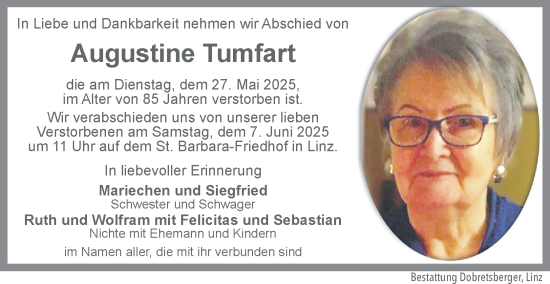 Traueranzeige von Augustine Tumfart von OÖNachrichten