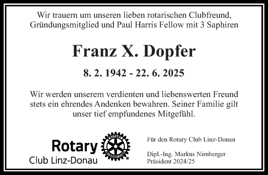 Traueranzeige von Franz X. Dopfer von OÖNachrichten