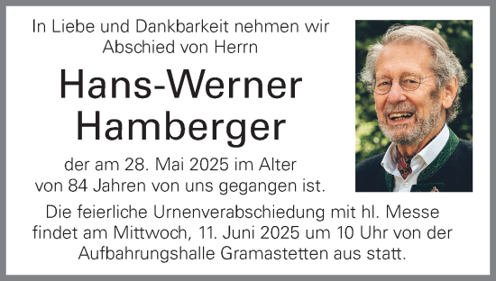 Traueranzeige von Hans-Werner Hamberger von OÖNachrichten