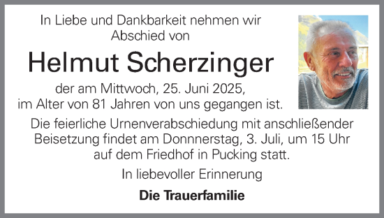 Traueranzeige von Helmut Scherzinger von OÖNachrichten