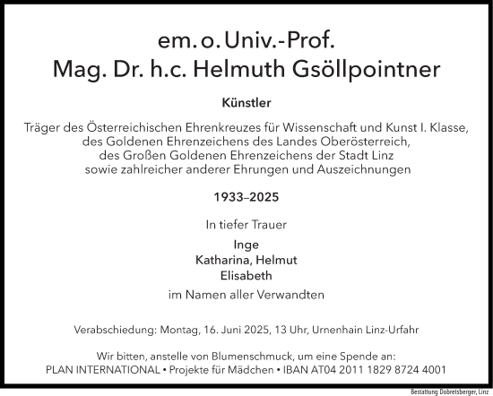 Traueranzeige von Helmuth Gsöllpointner von OÖNachrichten