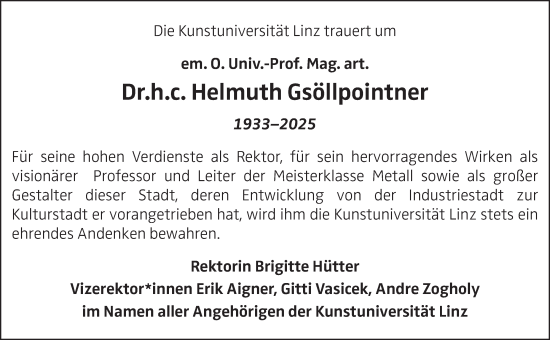 Traueranzeige von Helmuth Gsöllpointner von OÖNachrichten