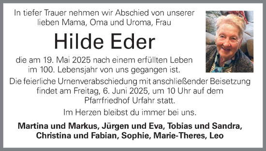Traueranzeige von Hilde Eder von OÖNachrichten