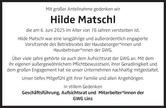 Traueranzeige von Hilde Matschl von OÖNachrichten