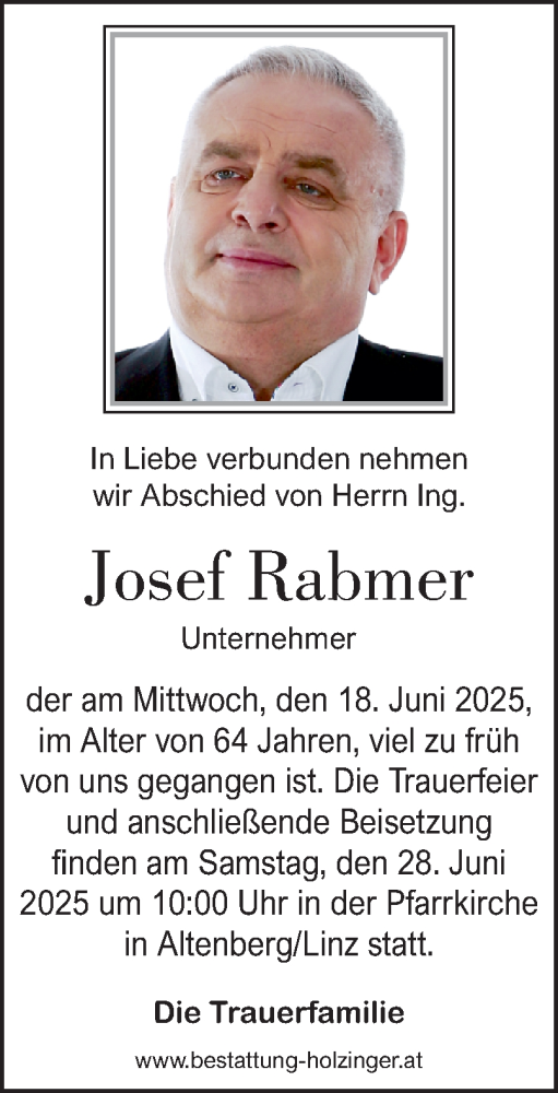 Traueranzeige von Josef Rabmer von OÖNachrichten