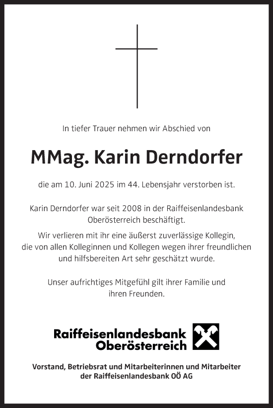 Traueranzeige von Karin Derndorfer von OÖNachrichten
