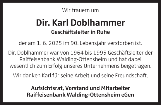 Traueranzeige von Karl Doblhammer von OÖNachrichten