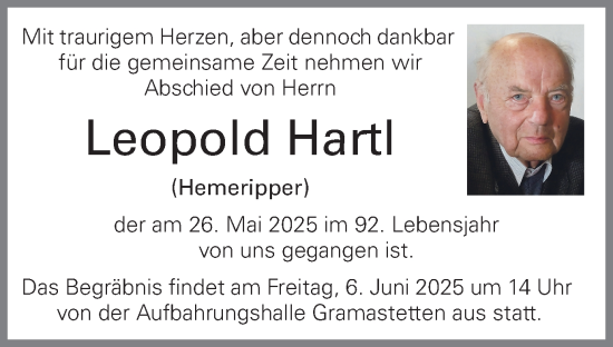 Traueranzeige von Leopold Hartl von OÖNachrichten