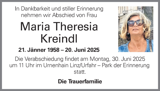 Traueranzeige von Maria Theresia Kreindl von OÖNachrichten