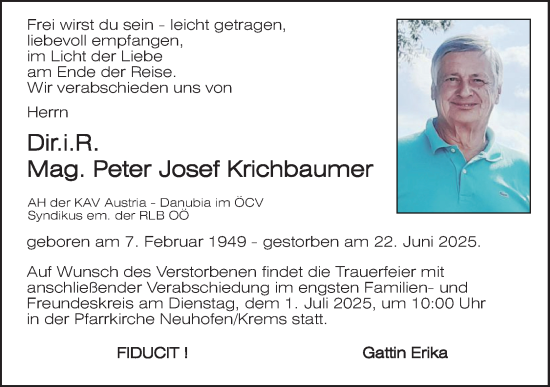Traueranzeige von Peter Josef Krichbaumer von OÖNachrichten