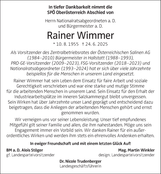Traueranzeige von Rainer Wimmer von OÖNachrichten