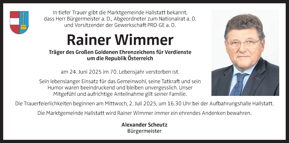  Traueranzeige für Rainer Wimmer vom 28.06.2025 aus OÖNachrichten