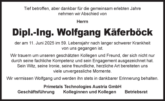 Traueranzeige von Wolfgang Käferböck von OÖNachrichten